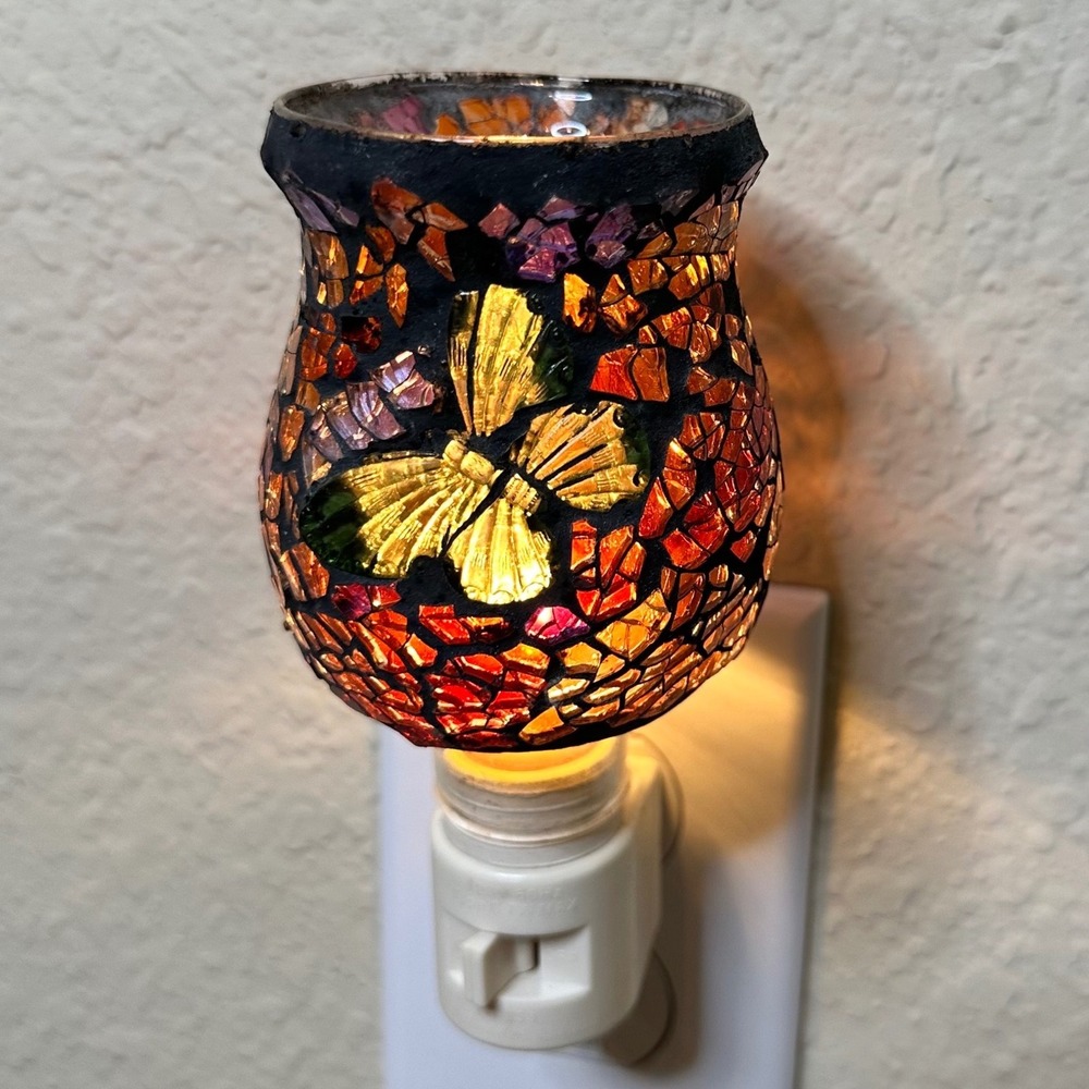 VTG Mosaic Glass Butterfly Plug-In Nightlight Multi-Color Fragrance Lamp Cottage